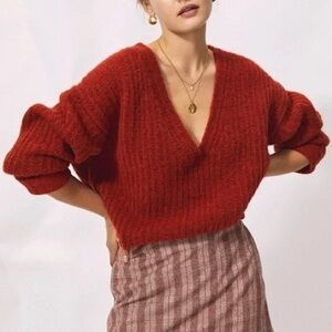 Wilfred Deep Red V-Neck Mohair-Blend Sweater